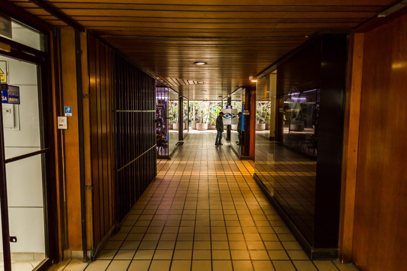 Inside Tijuana Eye Center's cool and inviting interior corridor